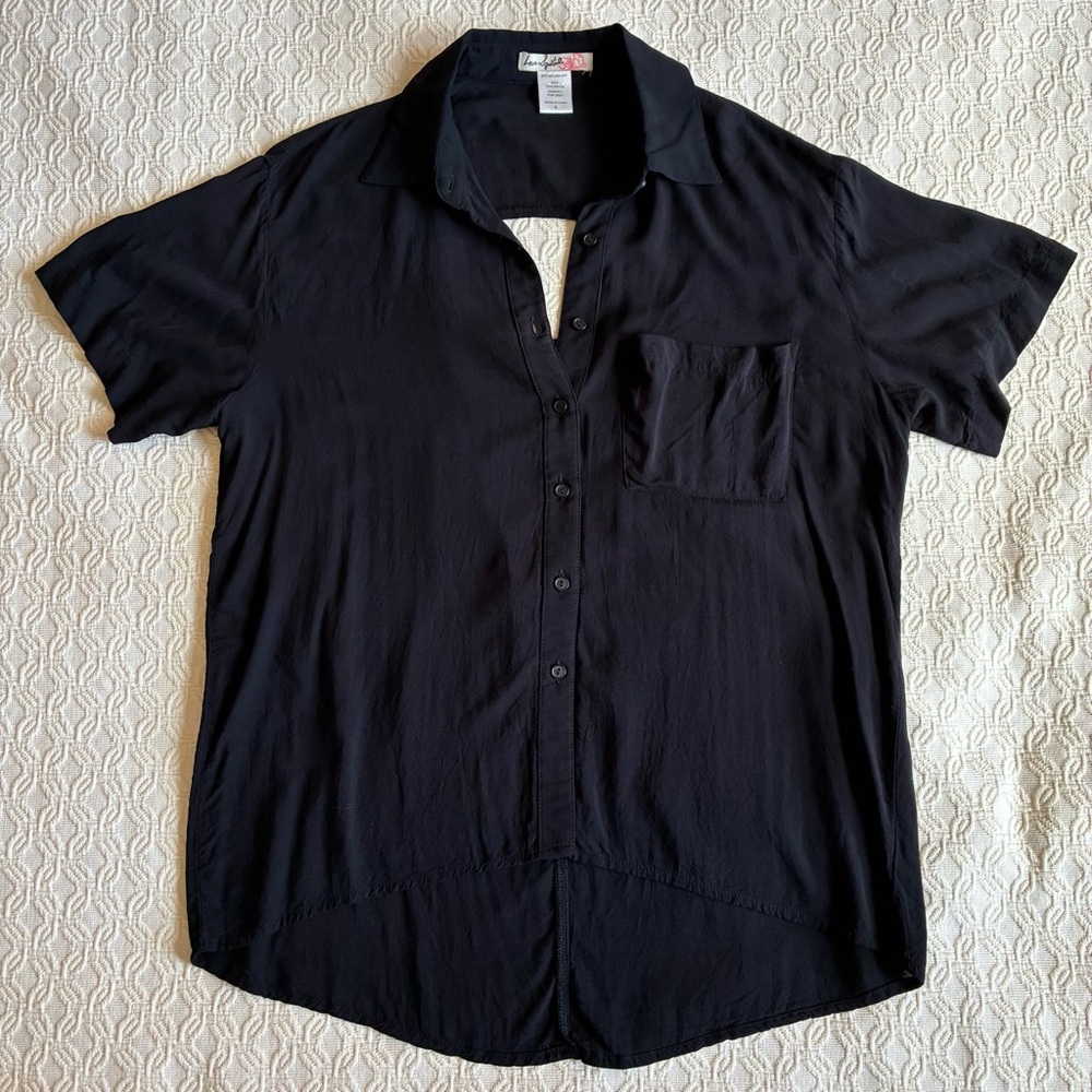 Love Squared Short Sleeve Button-Up Shirt with Open Back